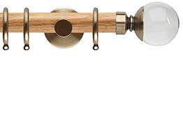 Neo 28mm Oak Wood Pole, Spun Brass, Clear Ball