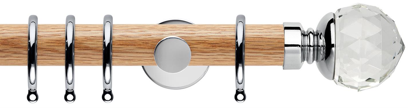 Neo 35mm Oak Wood Pole, Chrome, Clear Faceted Ball