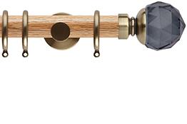 Neo 35mm Oak Wood Pole, Spun Brass, Smoke Grey Faceted Ball