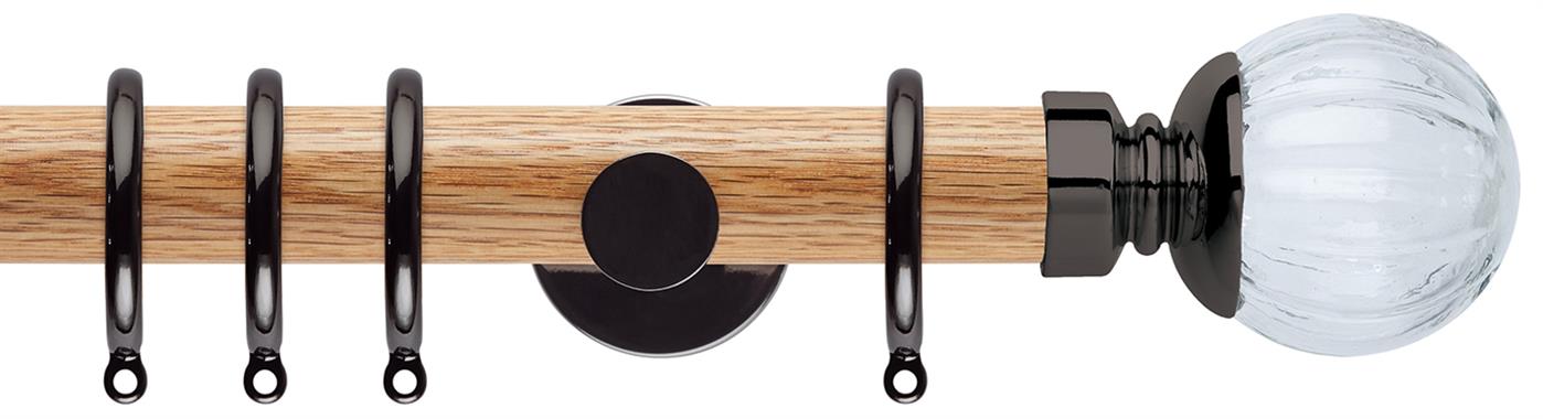 Neo 35mm Oak Wood Pole, Black Nickel, Clear Pumpkin Ball