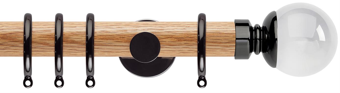 Neo 35mm Oak Wood Pole, Black Nickel, Clear Ball