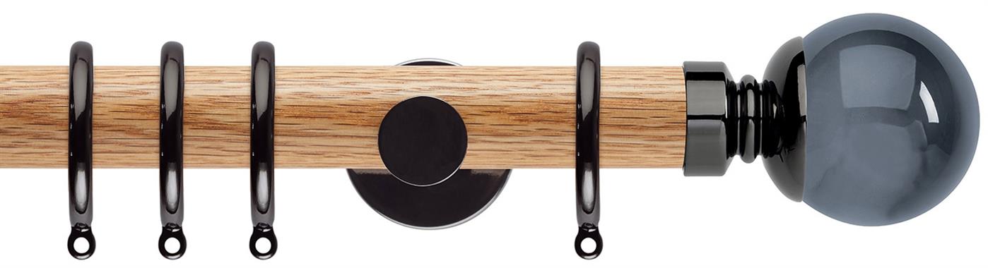 Neo 35mm Oak Wood Pole, Black Nickel, Smoke Grey Ball
