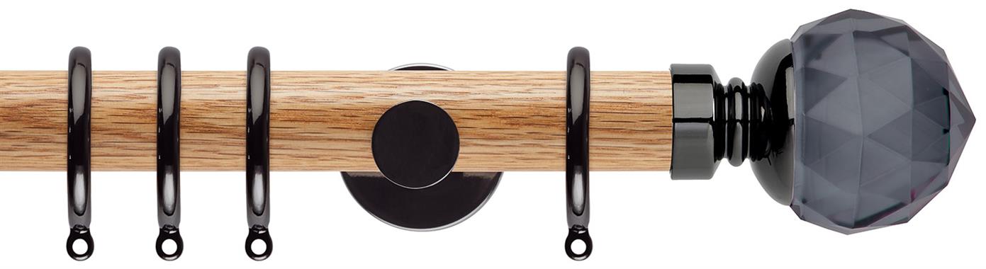 Neo 35mm Oak Wood Pole, Black Nickel, Smoke Grey Faceted Ball