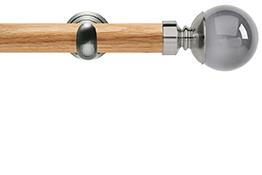 Neo 28mm Oak Wood Eyelet Pole, Stainless Steel Cup, Smoke Grey Ball