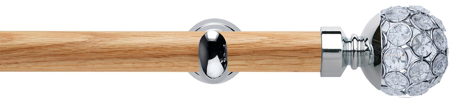 Neo 28mm Oak Wood Eyelet Pole, Chrome Cup, Jewelled Ball