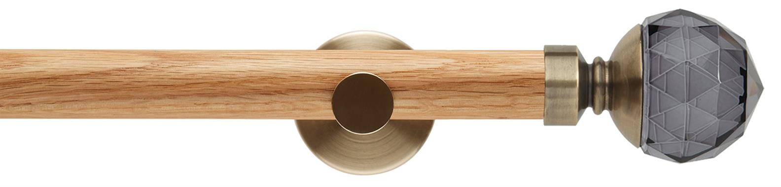 Neo 28mm Oak Wood Eyelet Pole, Spun Brass, Smoke Grey Faceted Ball