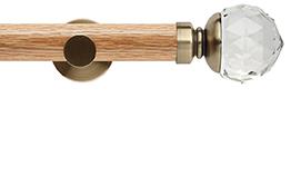 Neo 35mm Oak Wood Eyelet Pole, Spun Brass, Clear Faceted Ball