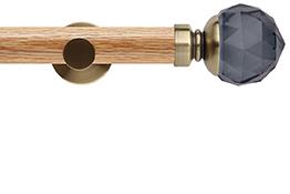Neo 35mm Oak Wood Eyelet Pole, Spun Brass, Smoke Grey Faceted Ball