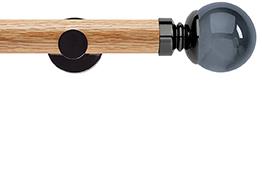 Neo 35mm Oak Wood Eyelet Pole, Black Nickel, Smoke Grey Ball
