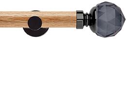 Neo 35mm Oak Wood Eyelet Pole, Black Nickel, Smoke Grey Faceted Ball