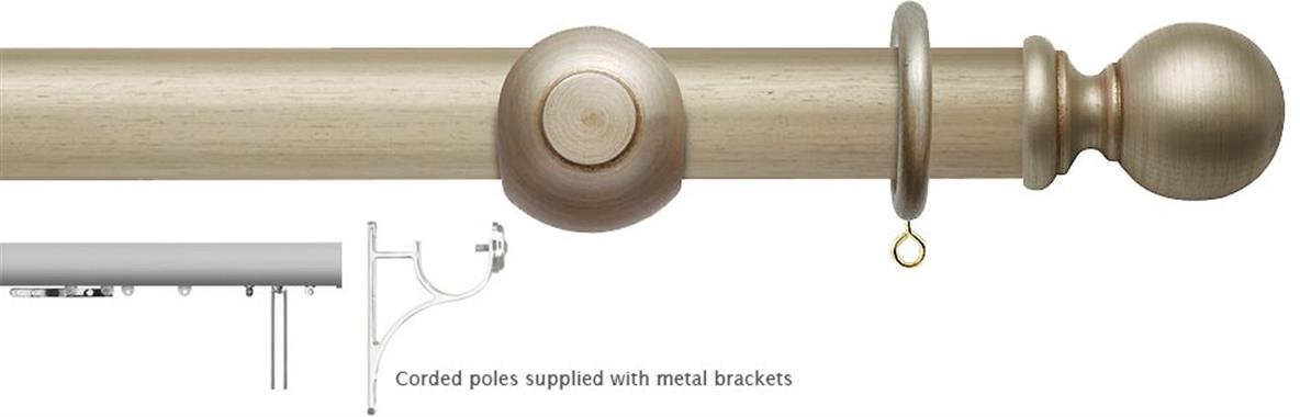 Modern Country 45mm, 55mm Corded Pole, Satin Silver, Ball