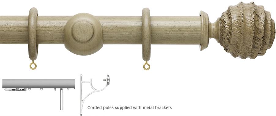 Hallis Origins 45mm Corded/Tracked Wood Pole, Millstone Grey, Fossil Ball Finial