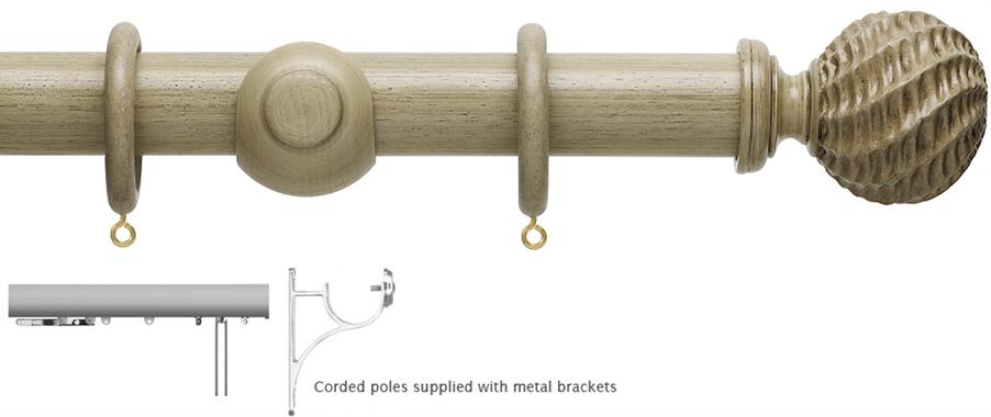 Hallis Origins 45mm Corded/Tracked Wood Pole, Millstone Grey, Ammonite Finial