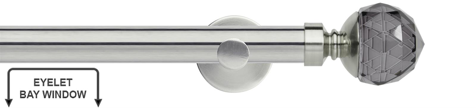 Neo Premium 28mm Eyelet Bay Window Pole Stainless Steel Grey Faceted Ball