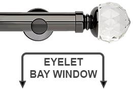 Neo Premium 28mm Eyelet Bay Window Pole Black Nickel Clear Faceted Ball