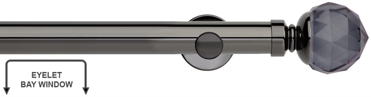 Neo Premium 35mm Eyelet Bay Window Pole Black Nickel Grey Faceted Ball