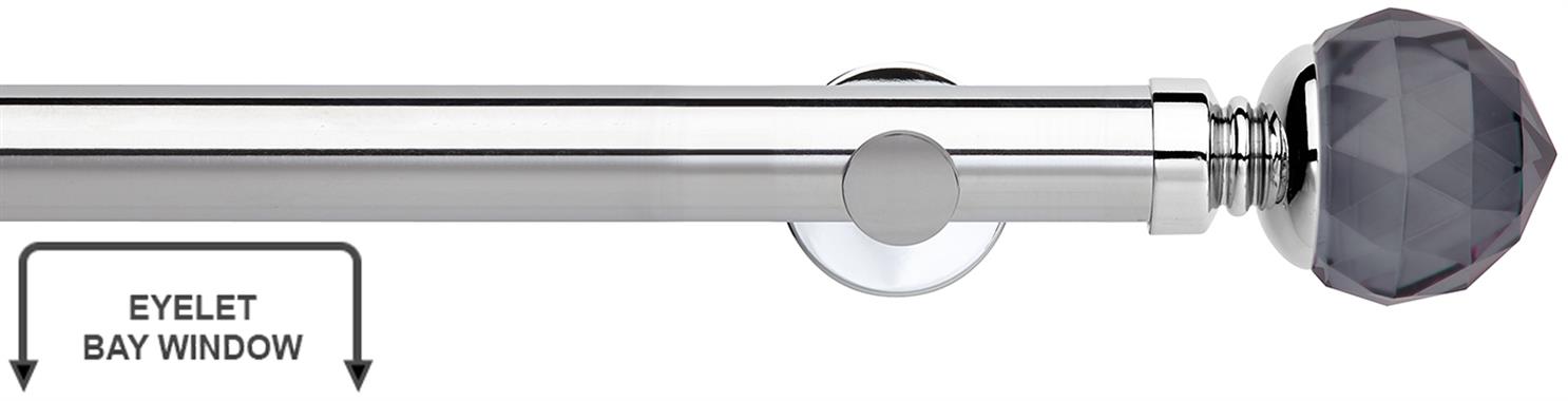 Neo Premium 35mm Eyelet Bay Window Pole Chrome Grey Faceted Ball