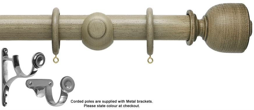Hallis Origins 45mm Corded/Tracked Wood Pole, Millstone Grey, Tulip Urn Finial