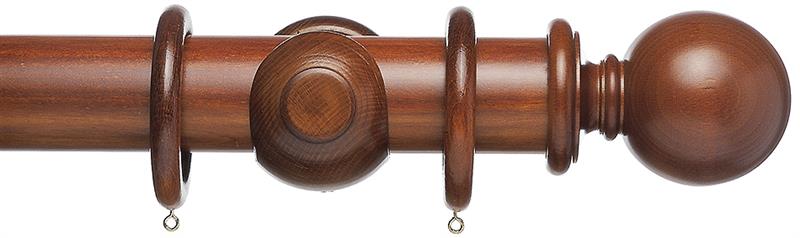 Advent 35mm Traditional Wood Curtain Pole, Medium Mahogany, Plain Ball Plain balll