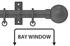 Arc 25mm Metal Bay Window Curtain Pole, Lead, Ball