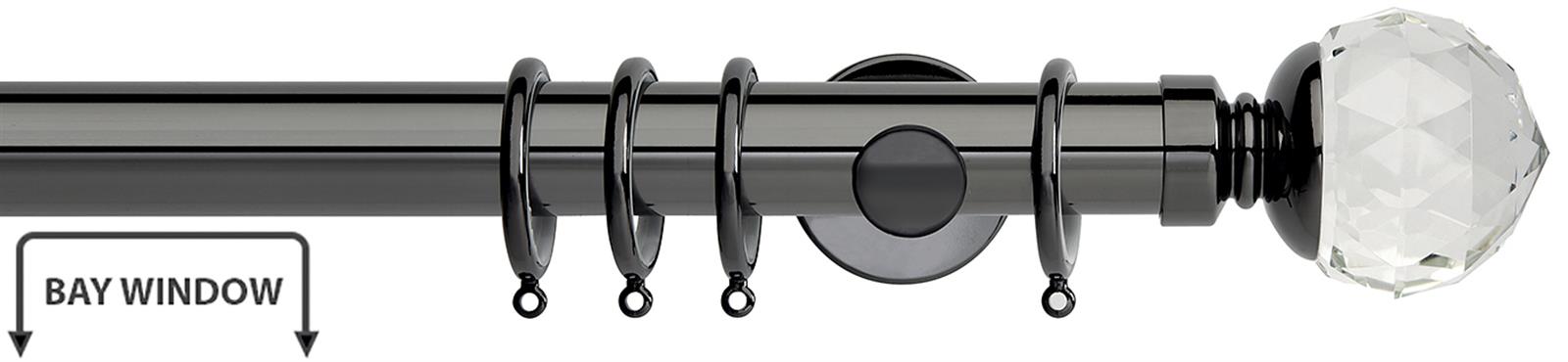 Neo Premium 35mm Bay Window Pole Black Nickel Clear Faceted Ball