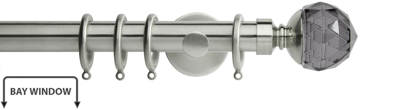 Neo Premium 28mm Bay Window Pole Stainless Steel Smoke Grey Faceted Ball