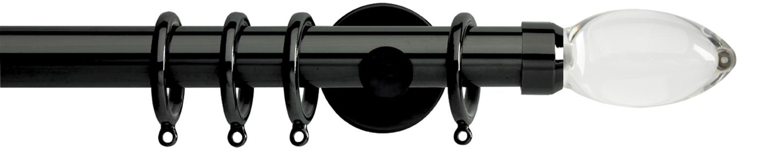 Neo Premium 28mm Pole Black Nickel Cylinder Clear Teardrop