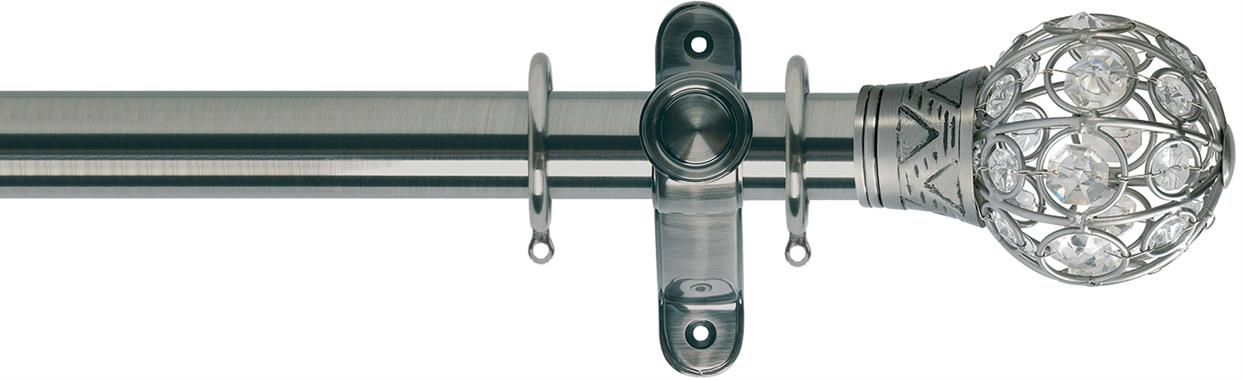 Galleria 35mm Metal Curtain Pole Set in a Brushed Silver Finish with a Silver Jewelled Cage finial