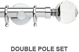 Neo Premium 19mm/28mm Double Curtain Pole Chrome Clear Faceted Ball