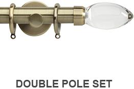 Neo Premium 19mm/28mm Double Curtain Pole Spun Brass Clear Teardrop