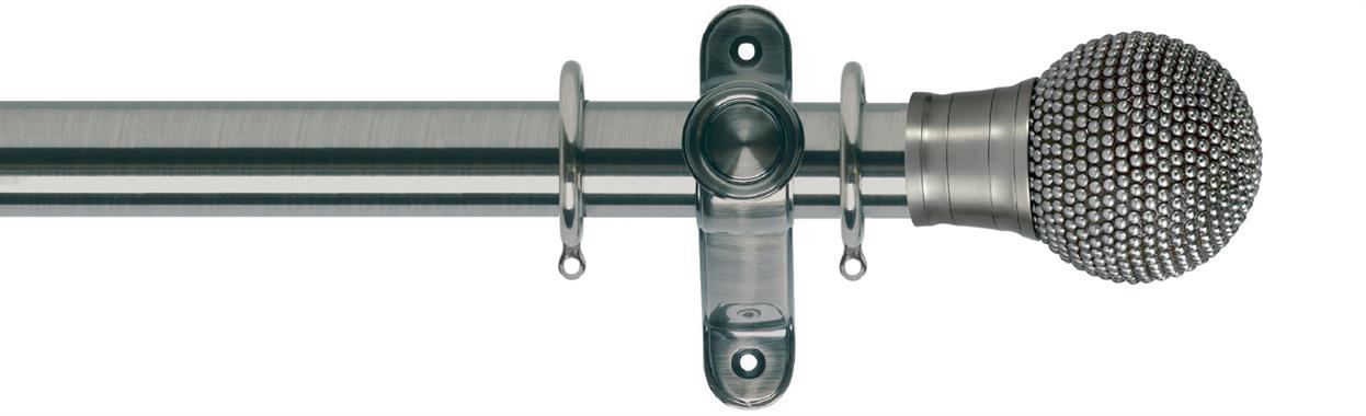 Galleria 50mm Metal curtain pole set Brushed Silver finish with a Raised Silver Stud finial