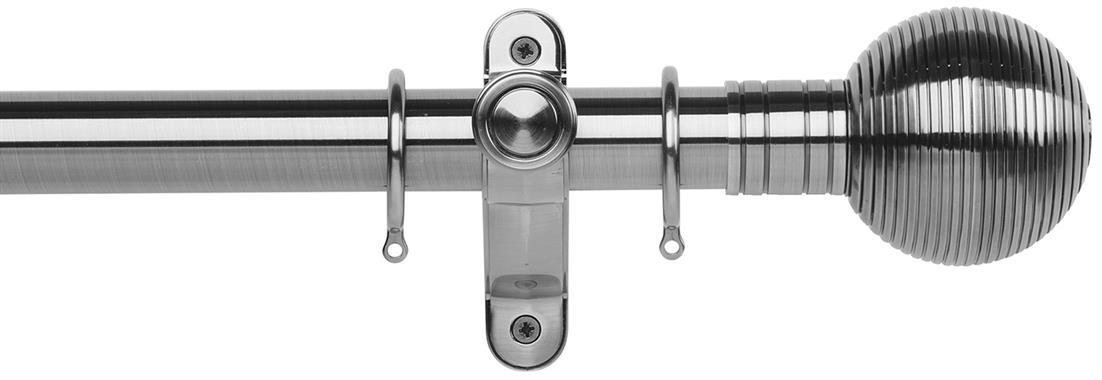 Galleria Metals 50mm Curtain Pole in a Brushed Silver effect finish with Ribbed Ball finials