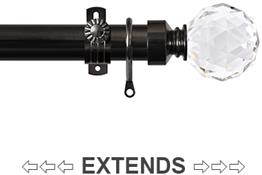 Renaissance 28/25mm Extensis Extendable Curtain Pole Black Nickel,Crystal Cut Diamond