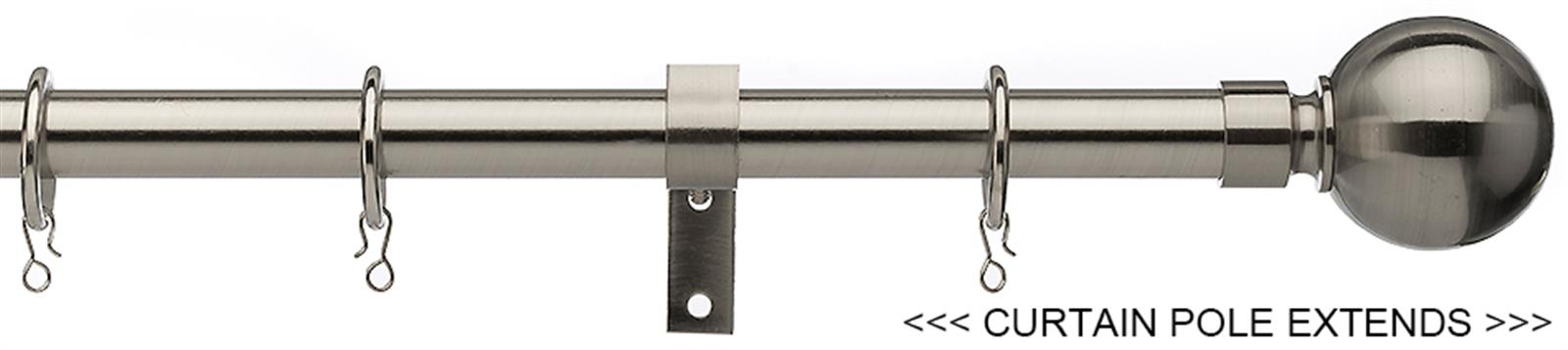 Universal 16/19mm Metal Extendable Curtain Pole, Satin Steel, Ball