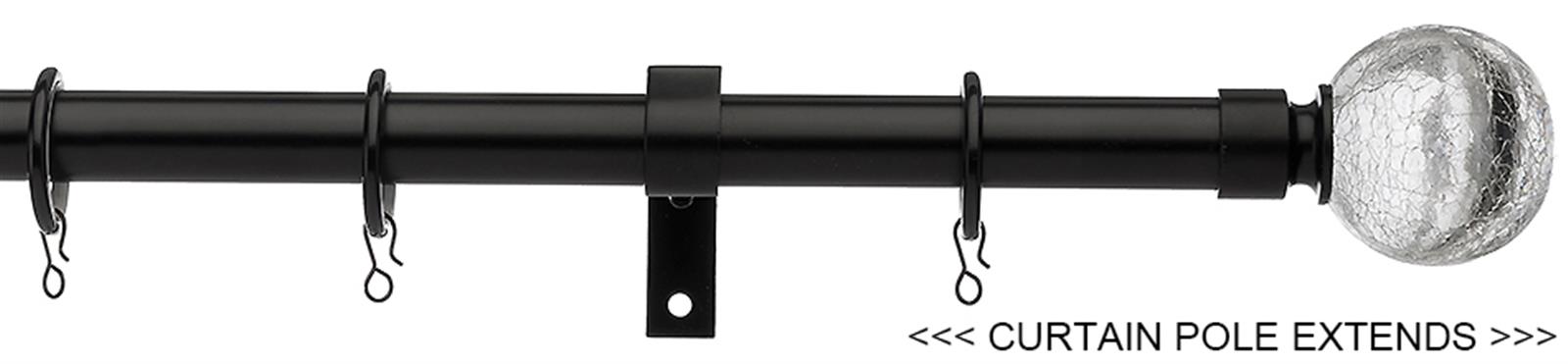 Universal 16/19mm Metal Extendable Curtain Pole, Black, Crackled Glass