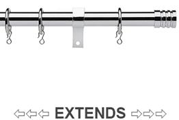 Universal 16/19mm Metal Extendable Curtain Pole, Chrome, Barrel