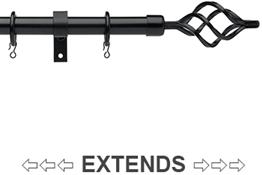 Universal 25/28mm Metal Extendable Curtain Pole, Black, Cage