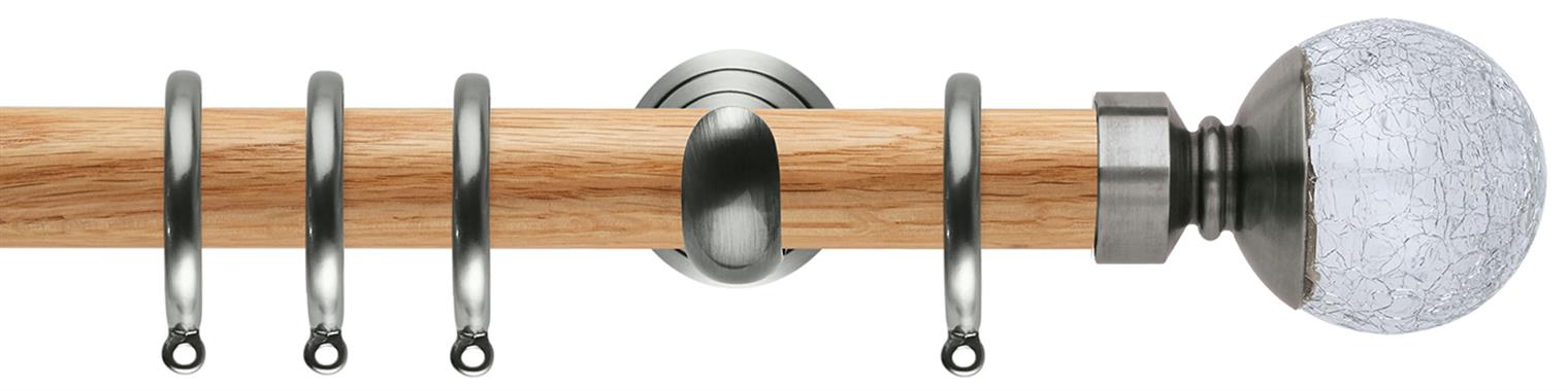 Neo 28mm Oak Wood Pole, Stainless Steel Cup, Crackled Glass Ball