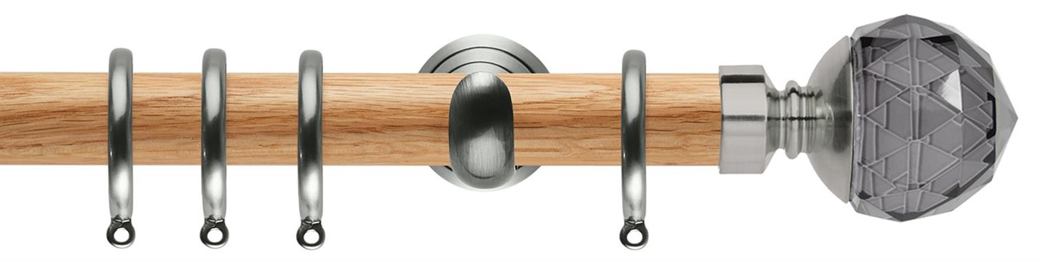 Neo 28mm Oak Wood Pole, Stainless Steel Cup, Smoke Grey Faceted Ball