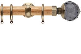 Neo 28mm Oak Wood Pole, Spun Brass Cup, Smoke Grey Faceted Ball