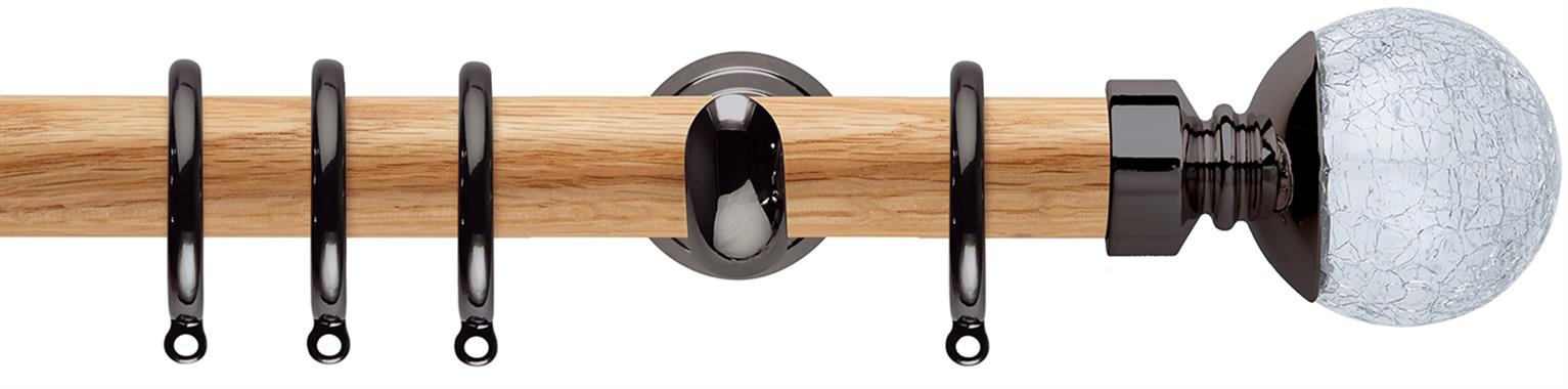 Neo 28mm Oak Wood Pole, Black Nickel Cup, Crackled Glass Ball