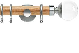 Neo 28mm Oak Wood Pole, Stainless Steel, Clear Ball