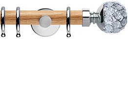 Neo 28mm Oak Wood Pole, Chrome, Jewelled Ball