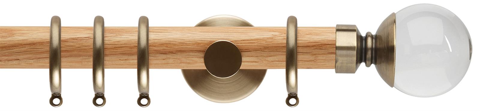 Neo 28mm Oak Wood Pole, Spun Brass, Clear Ball