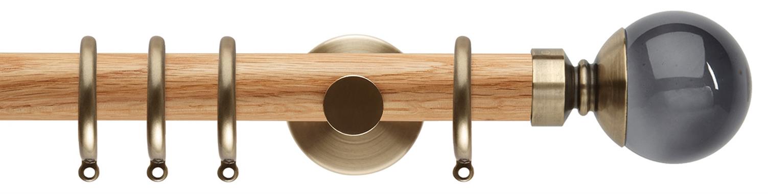 Neo 28mm Oak Wood Pole, Spun Brass, Smoke Grey Ball
