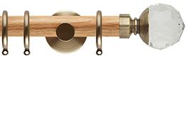 Neo 28mm Oak Wood Pole, Spun Brass, Clear Faceted Ball