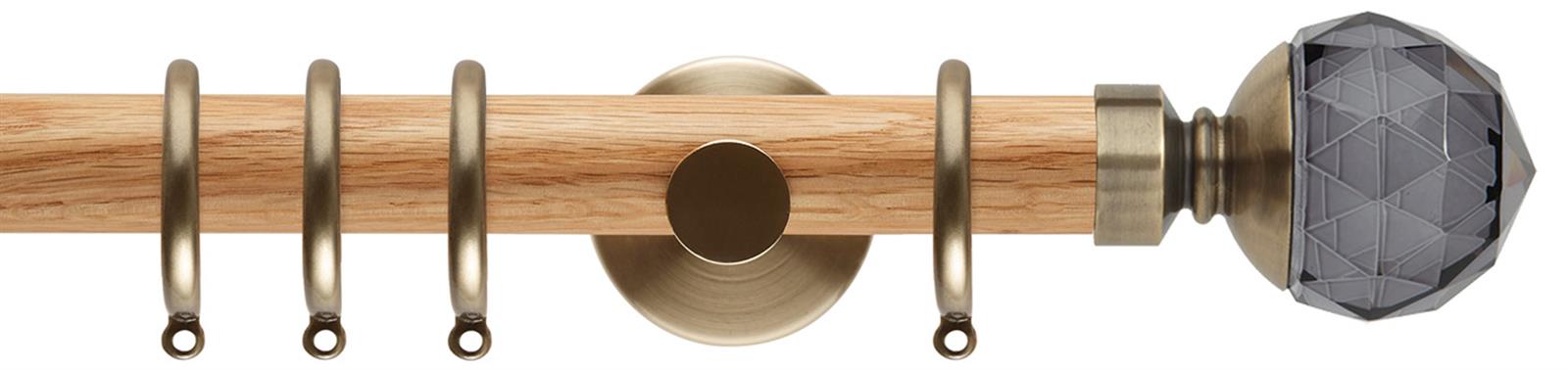 Neo 28mm Oak Wood Pole, Spun Brass, Smoke Grey Faceted Ball