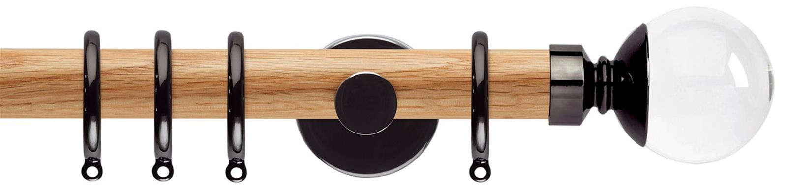 Neo 28mm Oak Wood Pole, Black Nickel, Clear Ball