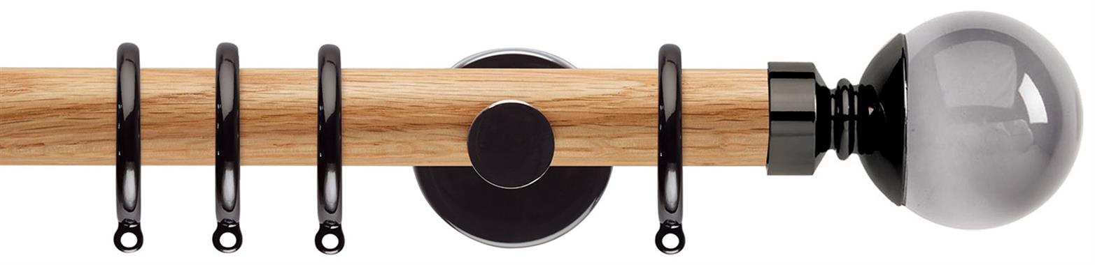 Neo 28mm Oak Wood Pole, Black Nickel, Smoke Grey Ball