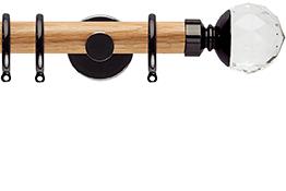 Neo 28mm Oak Wood Pole, Black Nickel, Clear Faceted Ball